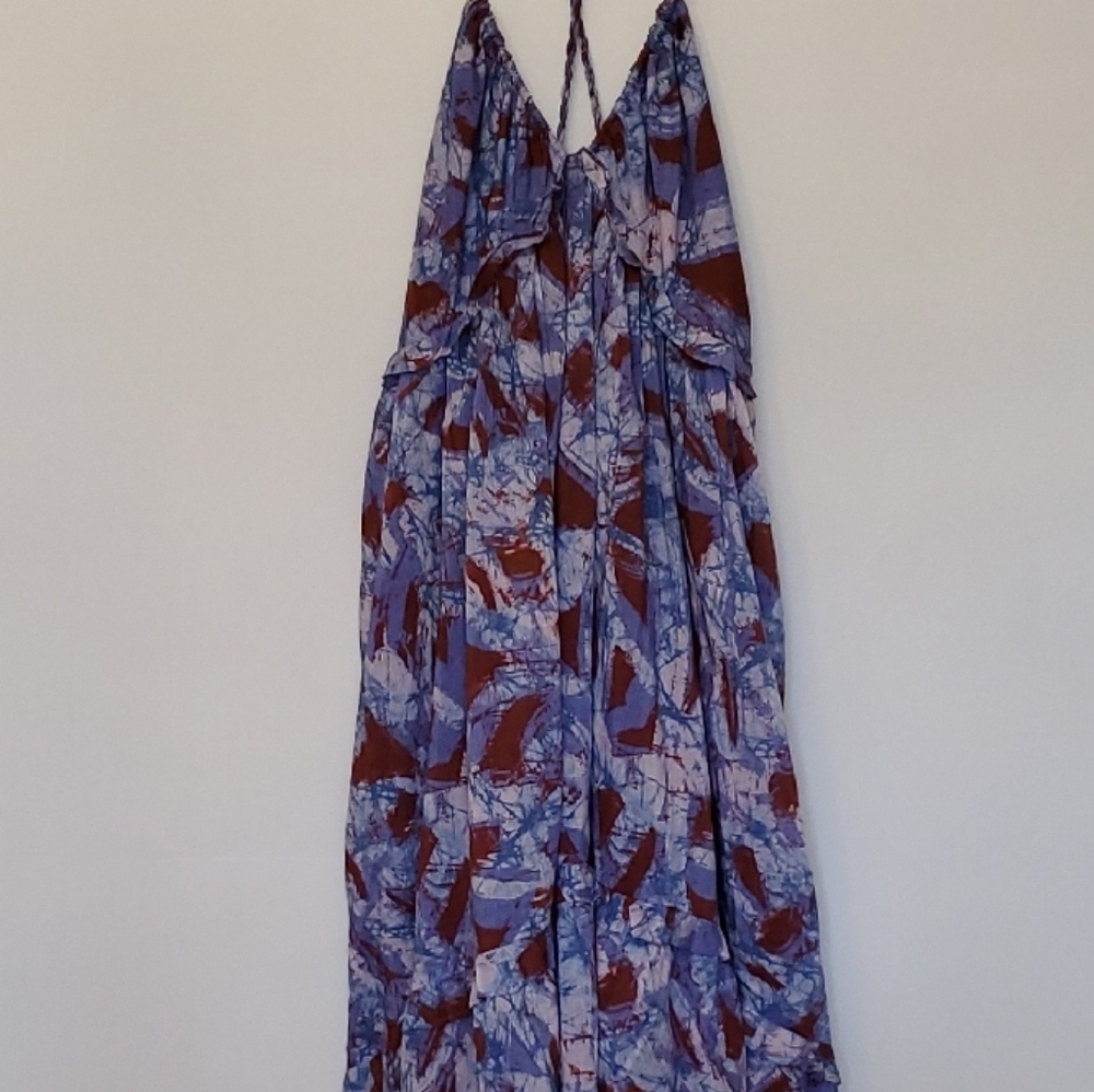 Anthropoligie-Blue and Brown Abstract Maxi Dress